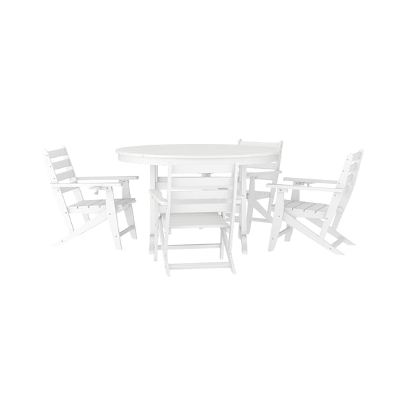 Flash Furniture Tolleson 5-Pc Adirondack Dining Set w/48-in Rnd Recycled HDPE Table and 4 Chairs w/Cupholders, Wht LE-HMP-248-2037-WHT-GG - main